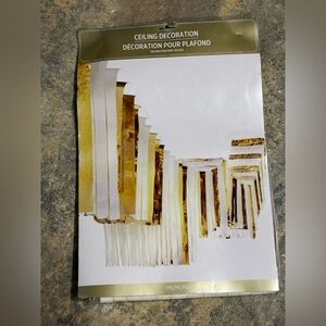 Amscan 10 Foot Gold and White Fringe Ceiling Party Decoration NWT